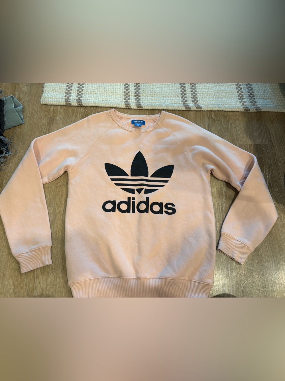adidas Light Pink Crew Sweatshirt with Black Trefoil
